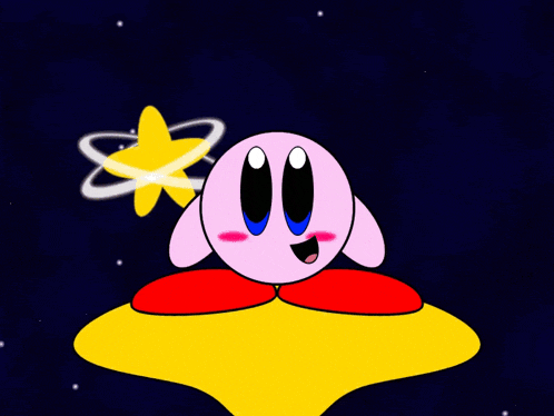 a cartoon character sitting on a yellow star with a yellow star in the background