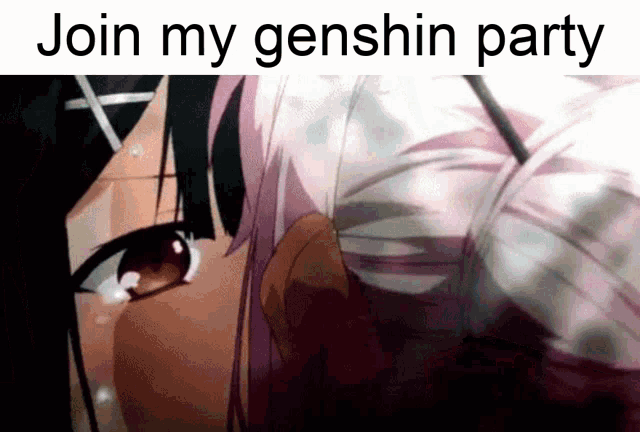 a picture of a girl with the text join my genshin party