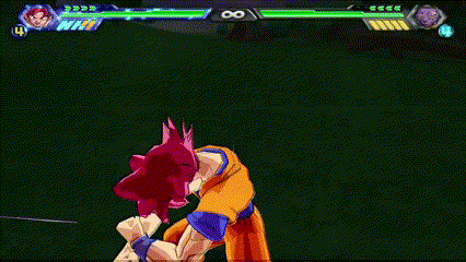 a video game screen shows a cartoon character with a red hair and a purple background .