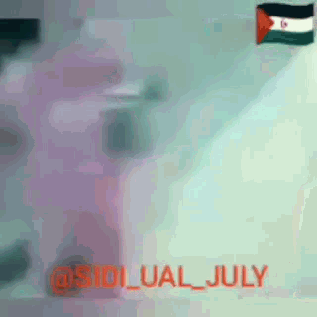 a blurred image of a flag with the words july in red