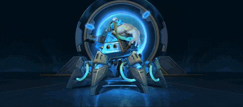 a robot with a blue light coming out of it 's mouth