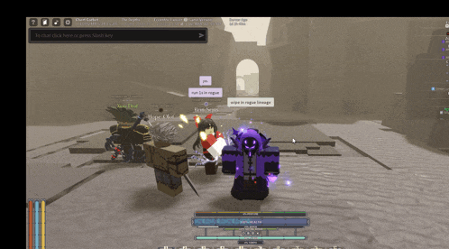 a screenshot of a video game with a purple character that says ' wipe de rogue lineage ' on it