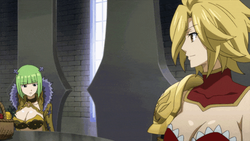 two anime characters are sitting at a table
