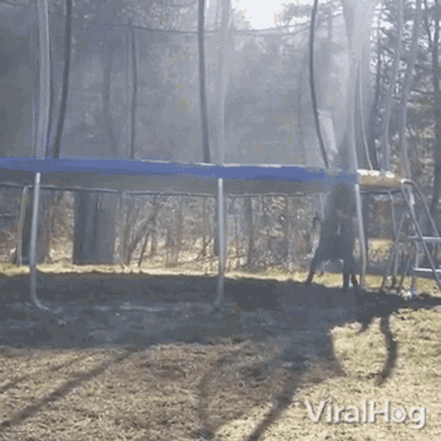 a trampoline with the words viralhog written on the bottom right