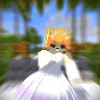 a blurred image of a girl in a white dress with orange hair .