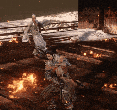 a man holding a sword in a video game