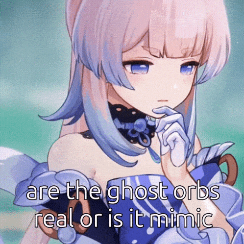 a picture of a girl with the words " are the ghost orbs real or is it mimic "