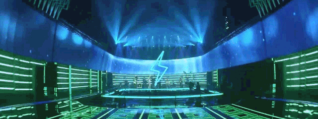 a stage with a lightning bolt in the middle