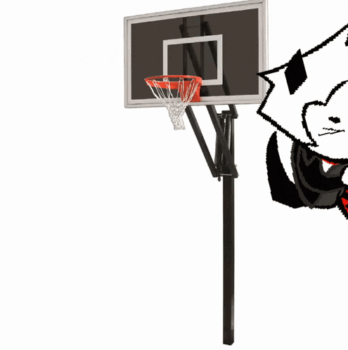 a black and white drawing of a basketball hoop with a red net