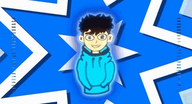 a cartoon of a boy wearing glasses and a blue sweater
