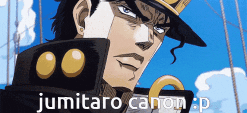 a close up of a man 's face with the words jumitaro canon p written below him
