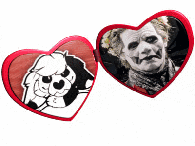 a picture of a dog and a picture of a joker