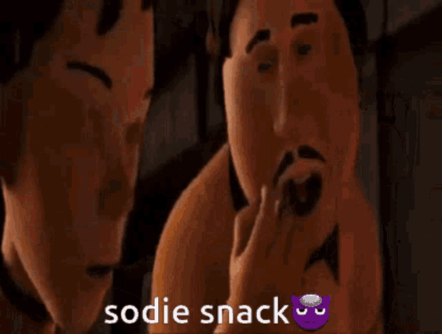 a group of cartoon characters are standing next to each other with the words sodie snack above them