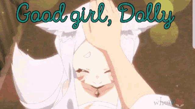 a picture of a girl with the words " good girl dolly " on it