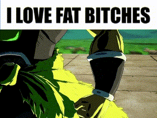 a cartoon of a person with the words i love fat bitches above them