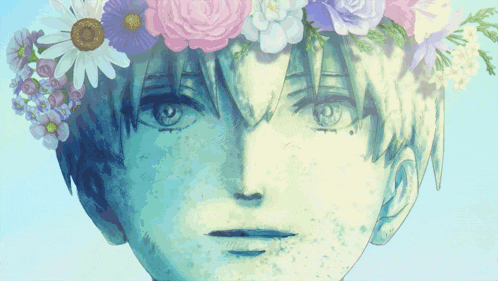 a statue of a person with flowers on their head