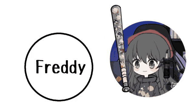 a picture of a girl holding a bat with the name freddy written on it