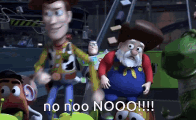 a group of toy story characters standing next to each other