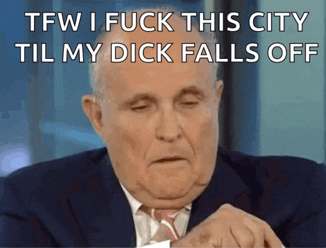 a man in a suit and tie says tfw i fuck this city till my dick falls off
