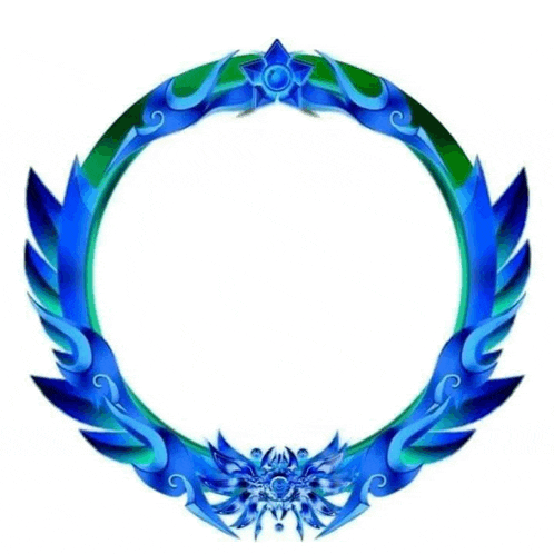 a blue and green circle with feathers and a star in the middle on a white background .
