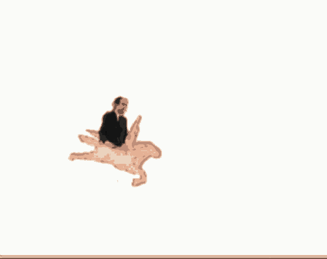 a man in a suit and tie is riding a pink horse