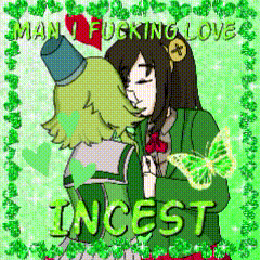 a cartoon of two girls kissing with the words " man fucking loves incest "