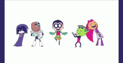 a group of cartoon characters are dancing together on a white background