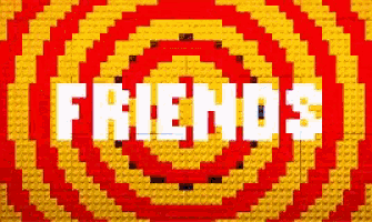 the word friends is made out of lego bricks on a red and yellow background