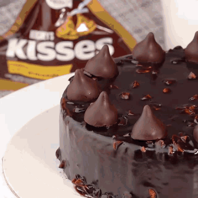 a chocolate cake with hershey 's kisses on top