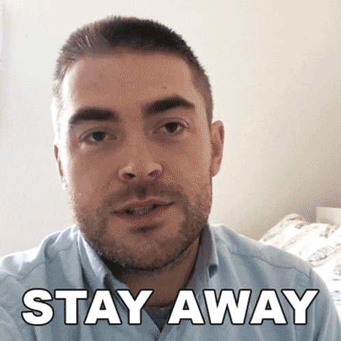 a man with a beard says " stay away "