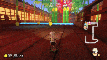 a video game shows a girl riding a motorcycle with a score of 2/3