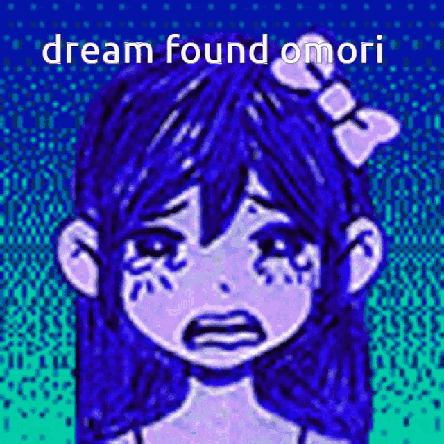 a drawing of a girl with a bow in her hair and the words dream found omori above her