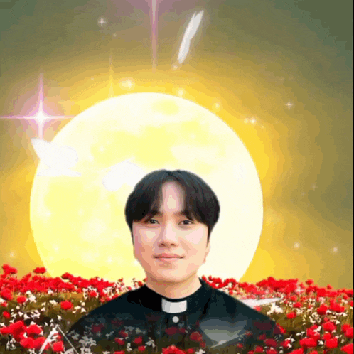 a man in a priest 's uniform is in front of a full moon