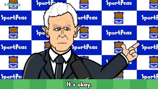 a cartoon of a man giving a speech in front of a sport peas background