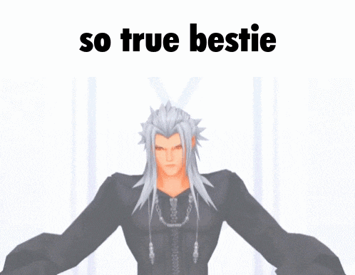a picture of a video game character with the words so true bestie