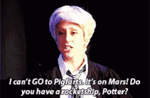 a man in a suit and tie says i can 't go to pigfarts it 's on mars