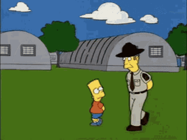 bart simpson is standing next to a police officer