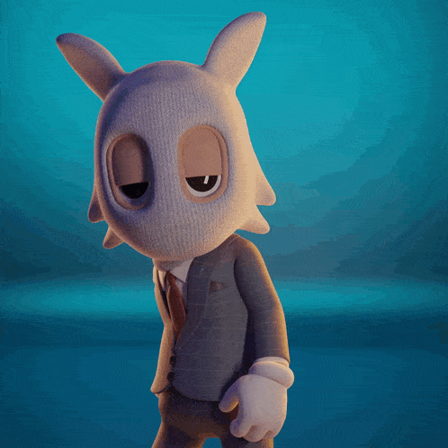 a cartoon character is wearing a suit and tie and has a mask on his head