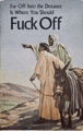a man is riding a donkey on the cover of a book that says fuck off