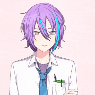 a boy with purple hair and blue streaks in his hair