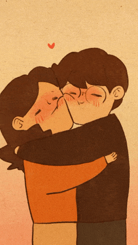 a cartoon drawing of a man and woman kissing