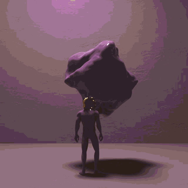 a purple and gold sculpture with a purple background