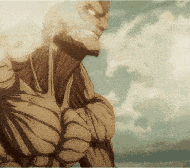 a drawing of a monster with a blue sky behind it