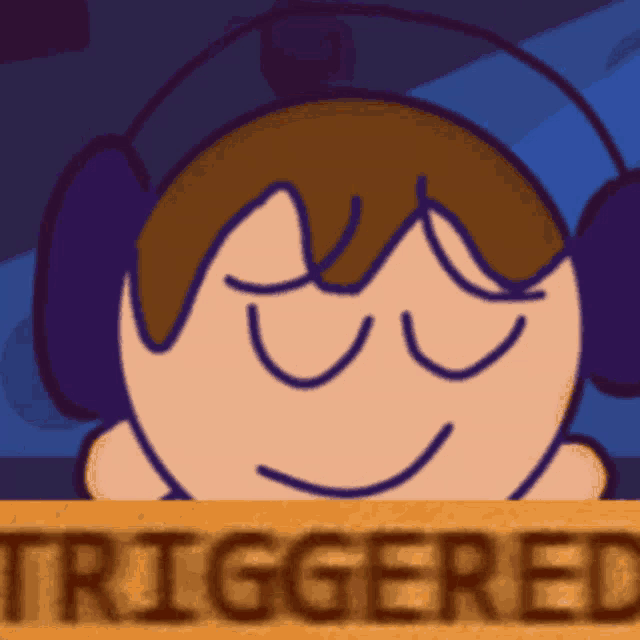 a cartoon character is behind a sign that says " triggered "