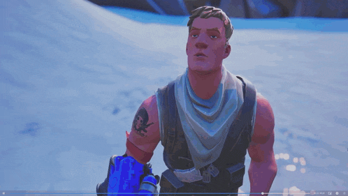 a man with a skull and crossbones tattoo on his arm stands in the snow
