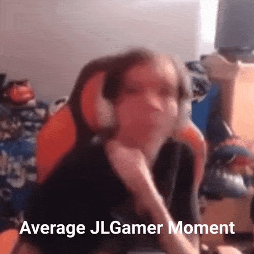 a blurry picture of a person with the words average jl gamer moment above them