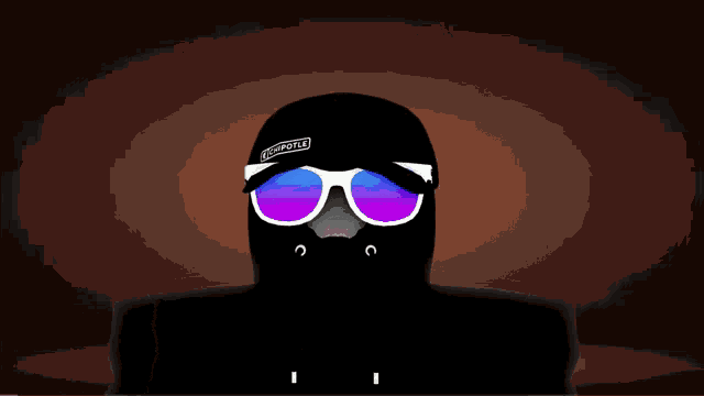 a close up of a person wearing sunglasses and a black hat