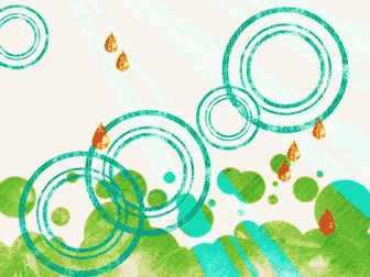 a cartoon character with a sword is surrounded by circles and drops of blood