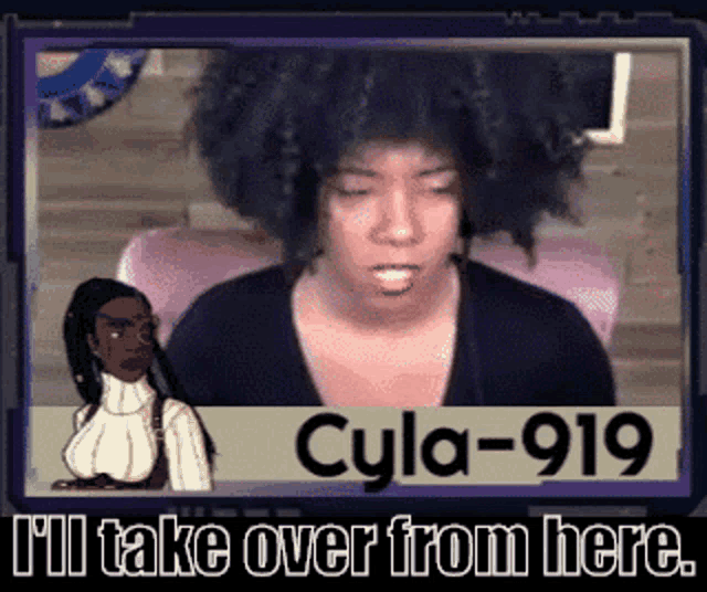 a picture of a woman with the name cyla-919 on the screen