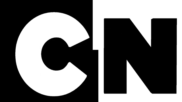 a black and white cartoon network logo with a checkered background